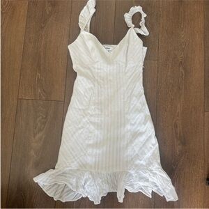Likely White Textured Dress with Ruffle Hem